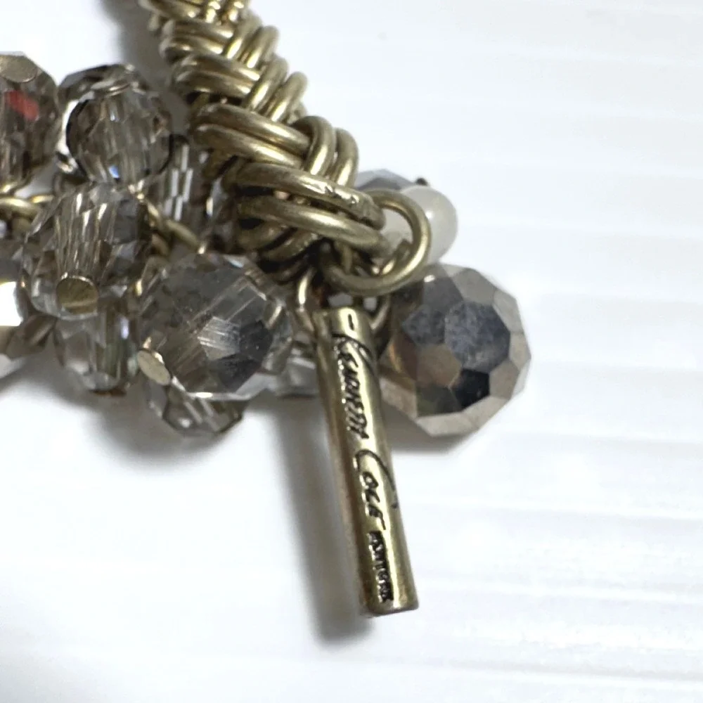 Kenneth Cole NY Gold Tone Woven Chain & Faceted Crystal Cluster Toggle Bracelet